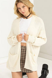 Long Sleeve Open Front Oversized Cardigan CREAM Cardigans