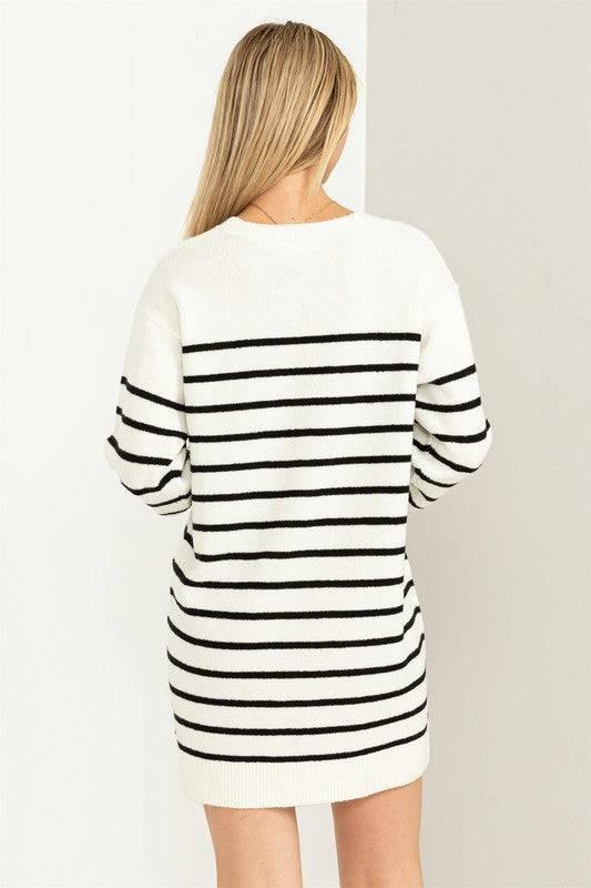 Long sleeved striped loose fit sweater dress Mini Dresses