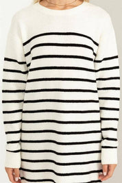 Long sleeved striped loose fit sweater dress Mini Dresses