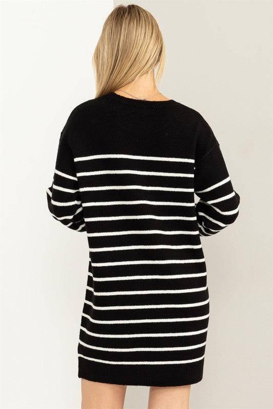 Long sleeved striped loose fit sweater dress Mini Dresses