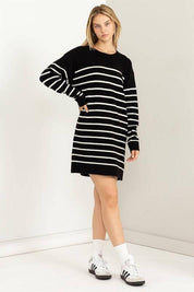 Long sleeved striped loose fit sweater dress Mini Dresses