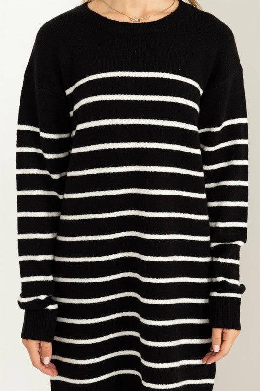 Long sleeved striped loose fit sweater dress Mini Dresses