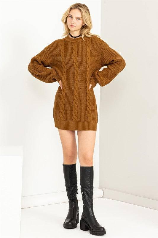 Cable Knit Mini Sweater Dress Mini Dresses