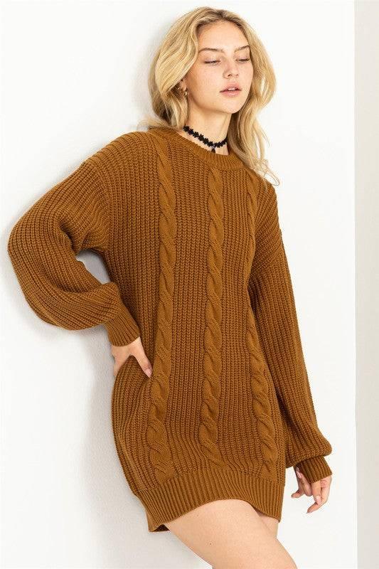 Cable Knit Mini Sweater Dress Mini Dresses