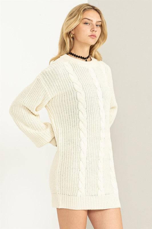 Cable Knit Mini Sweater Dress Mini Dresses