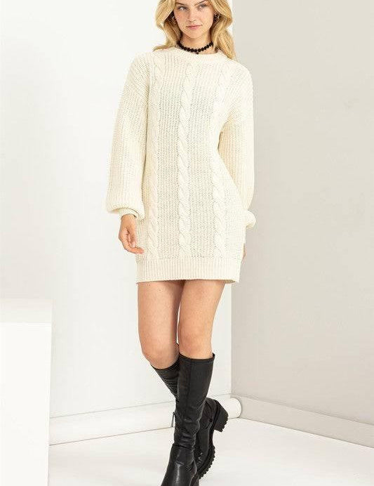 Cable Knit Mini Sweater Dress Sweater Dresses