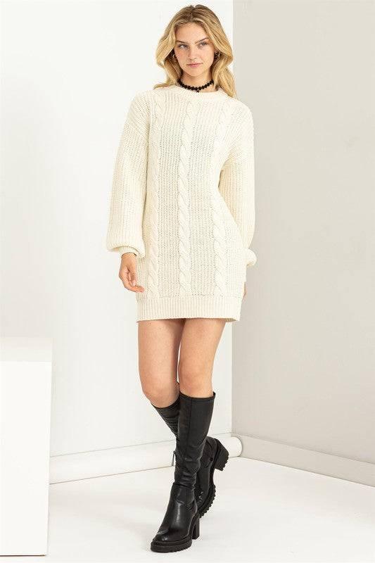 Cable Knit Mini Sweater Dress Sweater Dresses