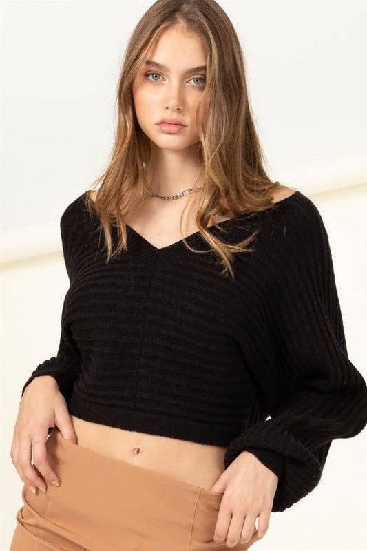 Open back cropped sweater BLACK Sweaters