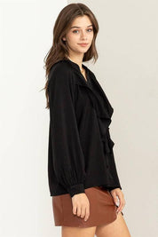 Front ruffle long sleeve blouse Shirts & Tops