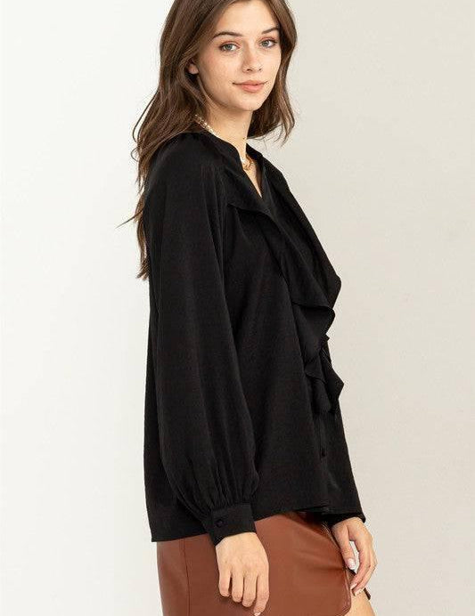 Front ruffle long sleeve blouse Shirts & Tops