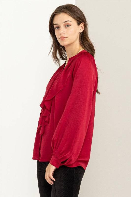 Front ruffle long sleeve blouse Shirts & Tops