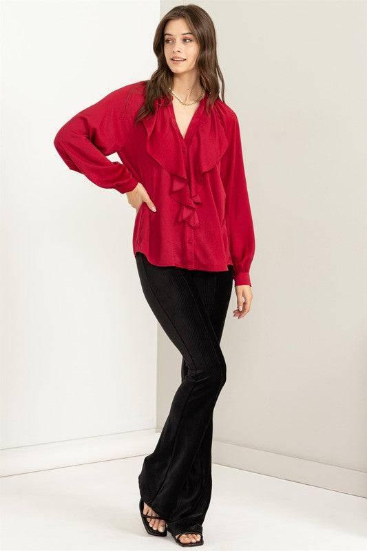 Front ruffle long sleeve blouse Shirts & Tops