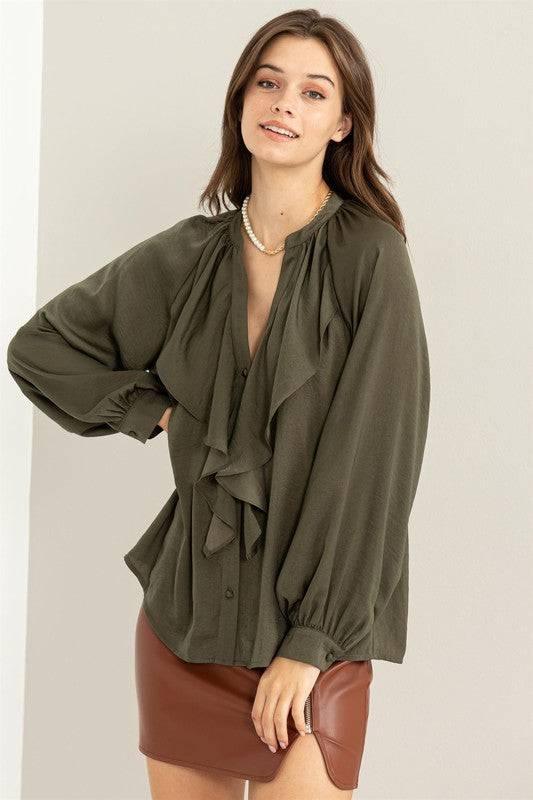 Front ruffle long sleeve blouse Shirts & Tops