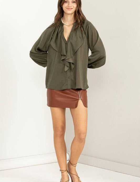 Front ruffle long sleeve blouse Shirts & Tops