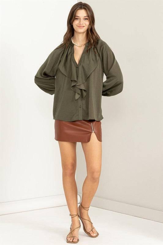 Front ruffle long sleeve blouse Shirts & Tops