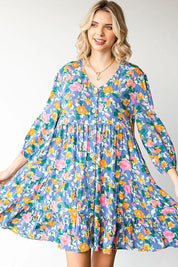 Boho Vibes Cotton Floral Button Down 3/4 Sleeve Tiered Dress | Daverri Fashions
