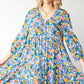 Boho Vibes Cotton Floral Button Down 3/4 Sleeve Tiered Dress - DAVERRI FASHIONS