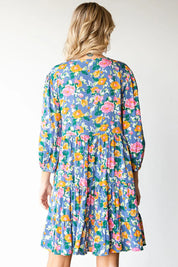 Boho Vibes Cotton Floral Button Down 3/4 Sleeve Tiered Dress | Daverri Fashions