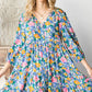 Boho Vibes Cotton Floral Button Down 3/4 Sleeve Tiered Dress - DAVERRI FASHIONS