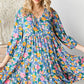 Boho Vibes Cotton Floral Button Down 3/4 Sleeve Tiered Dress - DAVERRI FASHIONS