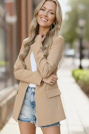 City Chic Taupe Blazer in beige with pocket detail and button closure