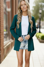 City Chic green open-front blazer with pockets and buttons