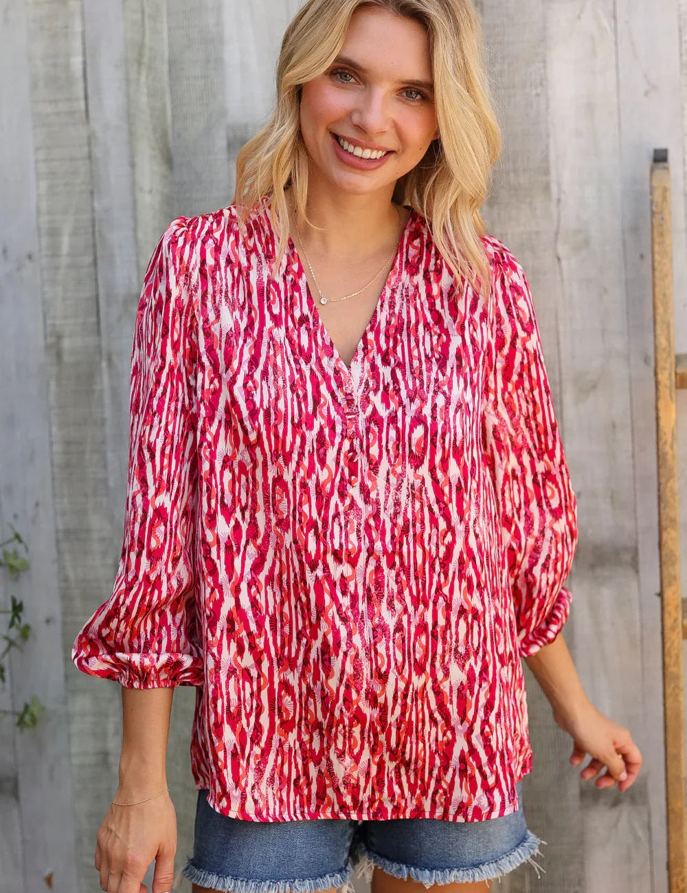 Perfectly You Berry Satin Button-Down V Neck Blouse | Daverri Fashions