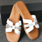 White Vegan Leather & Rhinestone Slide Sandals - DAVERRI FASHIONS