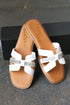 White Vegan Leather & Rhinestone Slide Sandals - DAVERRI FASHIONS