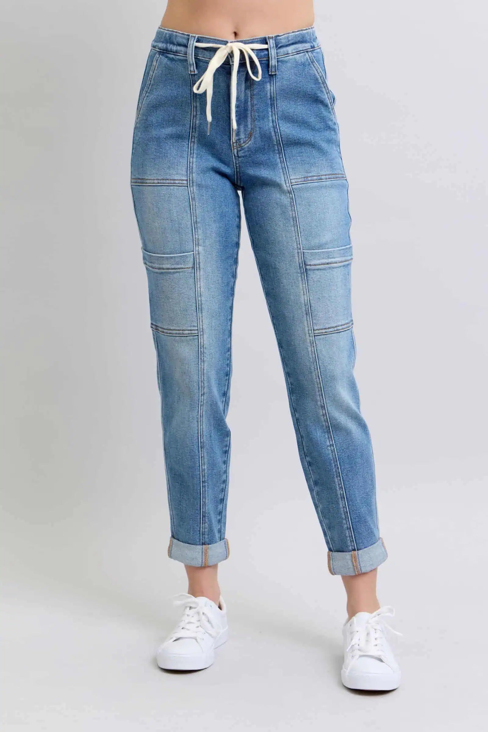 Judy Blue High Rise Cuffed Cargo Denim Jogger Cargo Jeans