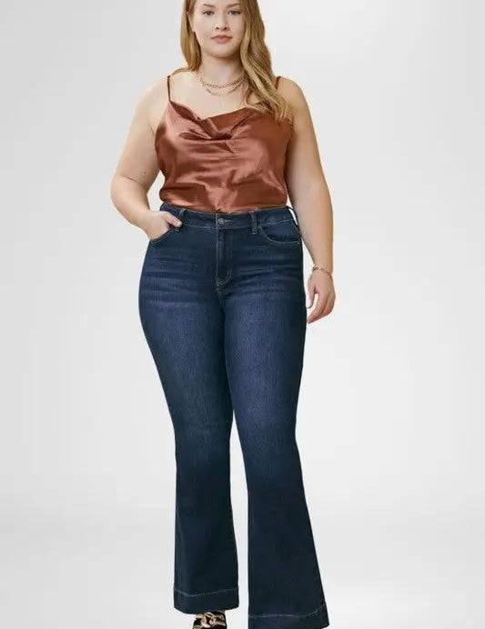 Kancan Plus Size Flare Jeans Dark Wash Jeans