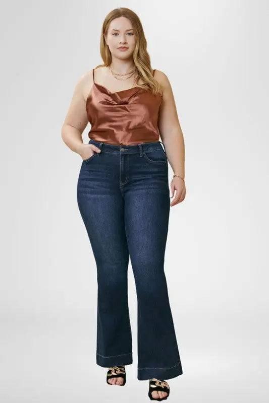 Kancan Plus Size Flare Jeans Dark Wash Jeans