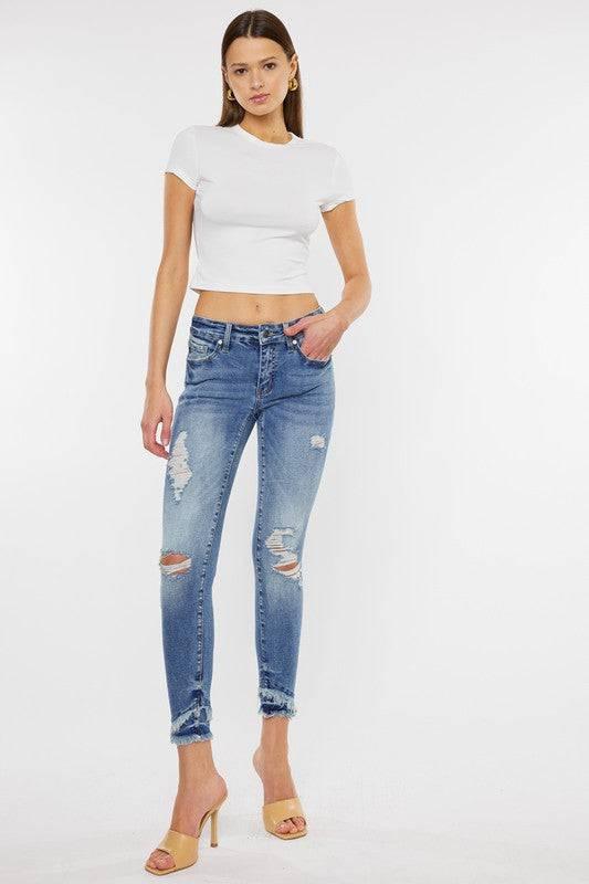 Kancan Mid Rise Ankle Skinny Jeans Denim Blue 1 24 Jeans