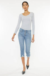 Kancan Mid-Rise Frayed Hem Capri Jeans Jeans