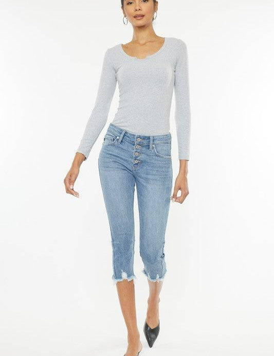 Kancan Mid-Rise Frayed Hem Capri Jeans Jeans