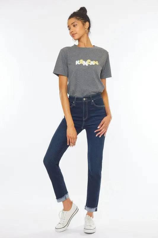 Kancan High Rise Stretch Cuffed Hem Skinny Jeans SUPER DARK Jeans