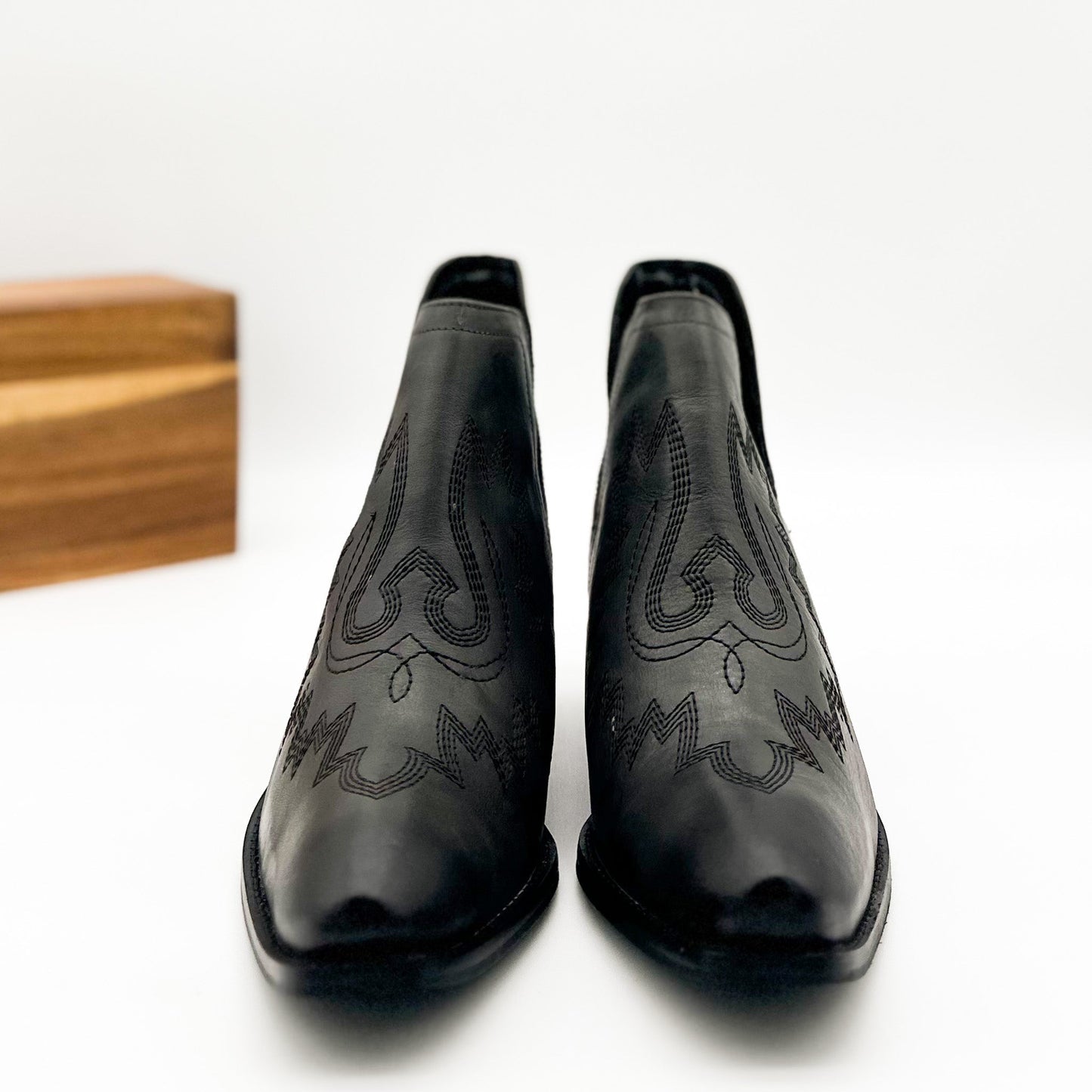 Black Kickin Booties chelsea boots with stitched flame leaf patterns