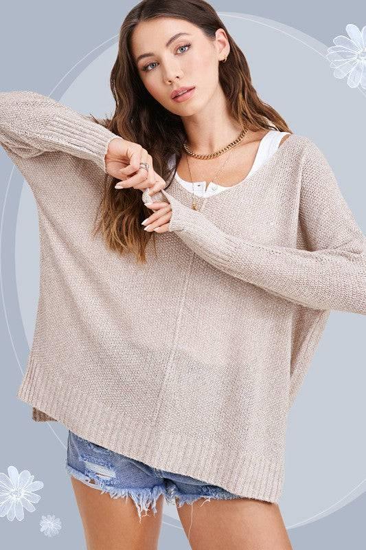 Relaxed fit hi low sweater TAUPE L Sweaters