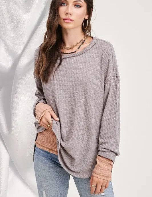 La miel long sleeved waffle top Shirts & Tops