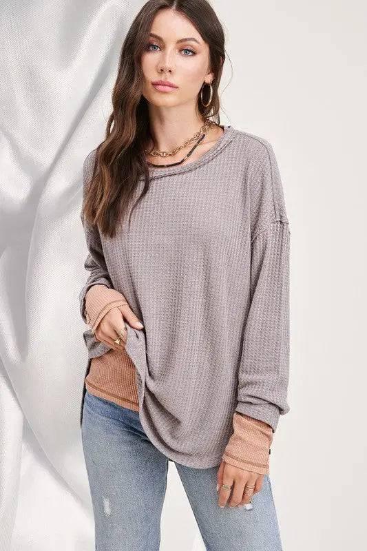 La miel long sleeved waffle top Shirts & Tops