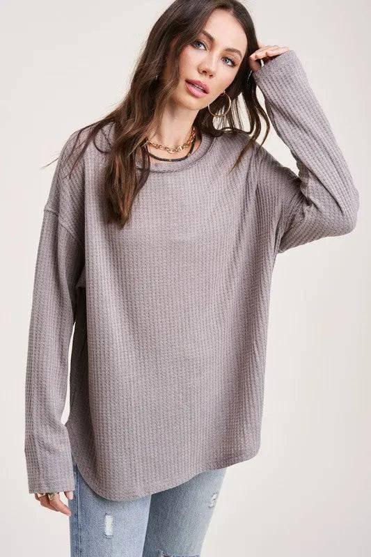 La miel long sleeved waffle top Shirts & Tops