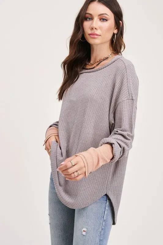 La miel long sleeved waffle top Shirts & Tops