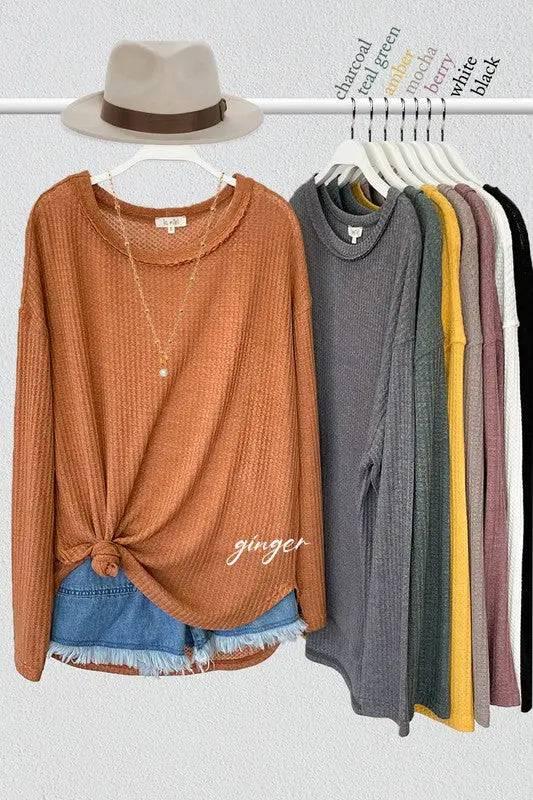 La miel long sleeved waffle top Shirts & Tops