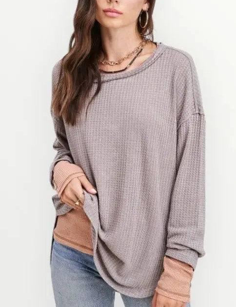 La miel long sleeved waffle top Shirts & Tops