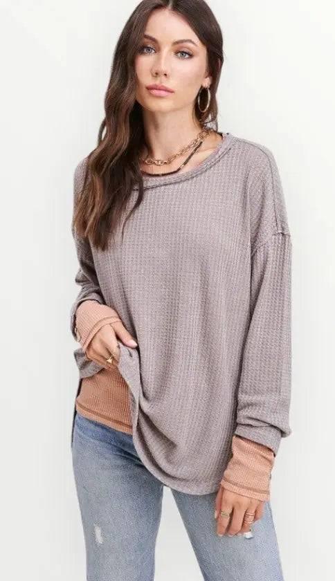 La miel long sleeved waffle top Shirts & Tops