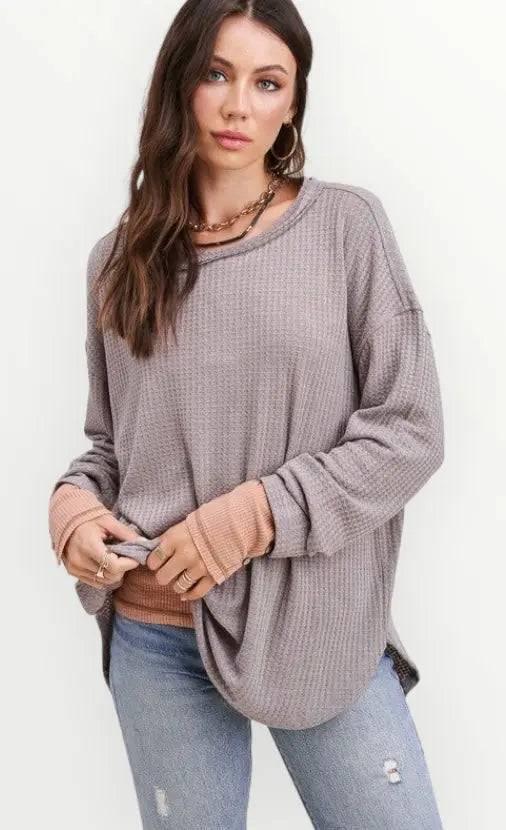 La miel long sleeved waffle top Shirts & Tops