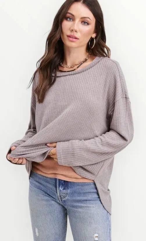 La miel long sleeved waffle top Shirts & Tops