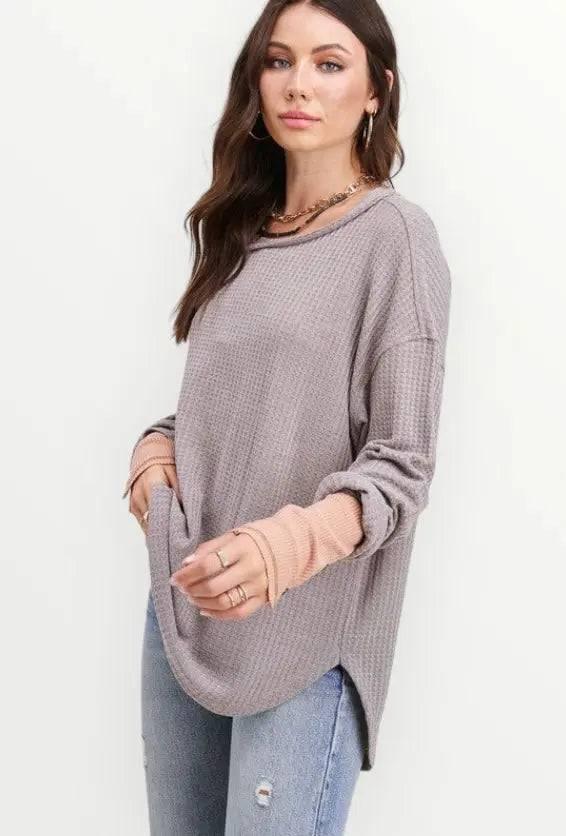 La miel long sleeved waffle top Shirts & Tops