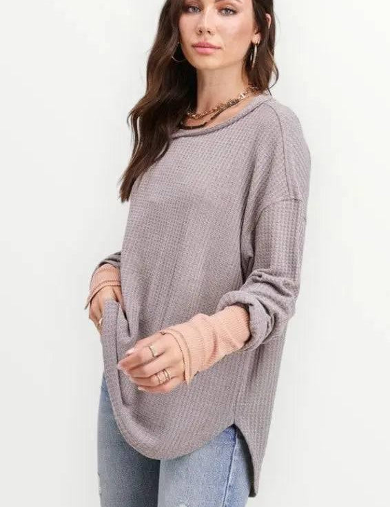 La miel long sleeved waffle top Shirts & Tops