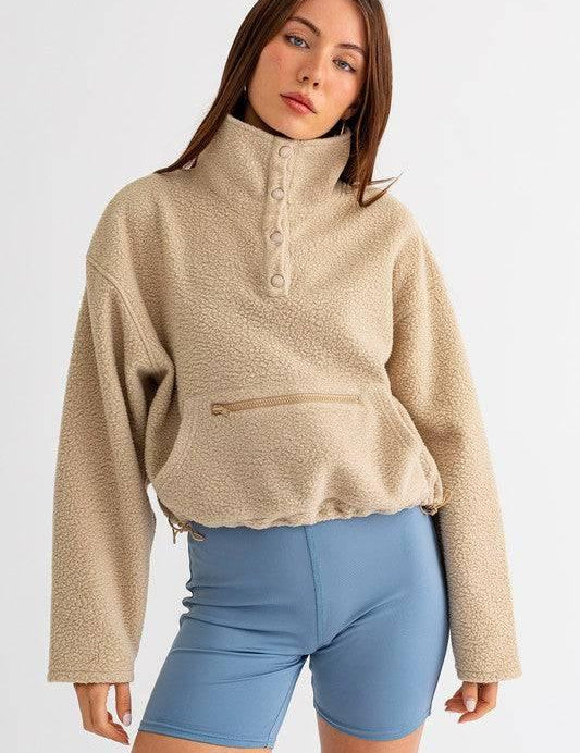 Pocket Detail Boxy Fleece Pullover Sweater Sweaters